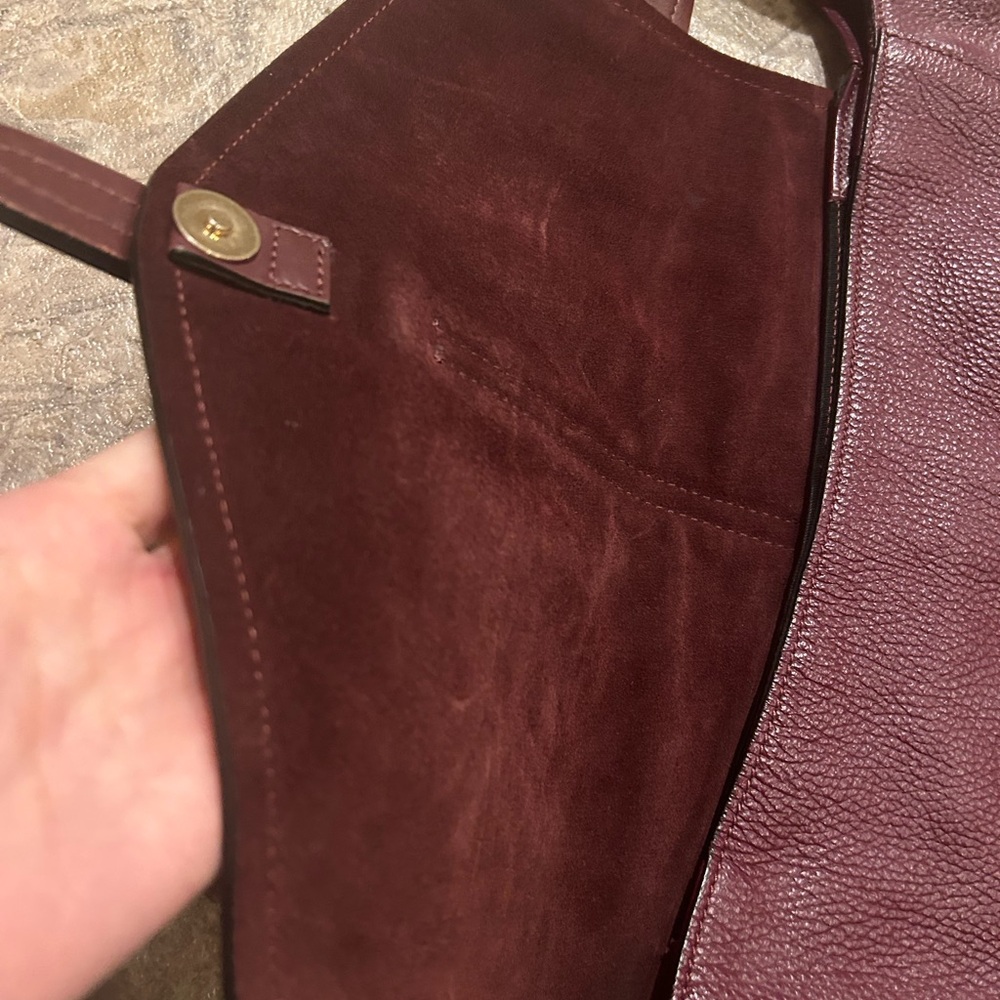 Burgundy Full Grain Leather Shoulder Bag Italy Minnelli Paris - Picture 6 of 9